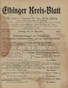 Kreis-Blatt des Königlich Preußischen Landraths-Amtes zu Elbing, Nr. 102 Freitag 15 Dezember 1905