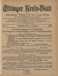 Kreis-Blatt des Königlich Preußischen Landraths-Amtes zu Elbing, Nr. 1 Dienstag 4 Januar 1910