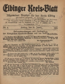 Kreis-Blatt des Königlich Preußischen Landraths-Amtes zu Elbing, Nr. 4 Freitag 14 Januar 1910