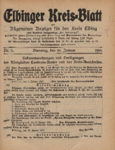 Kreis-Blatt des Königlich Preußischen Landraths-Amtes zu Elbing, Nr. 5 Dienstag 18 Januar 1910
