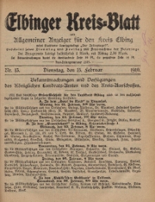 Kreis-Blatt des Königlich Preußischen Landraths-Amtes zu Elbing, Nr. 13 Dienstag 15 Februar 1910