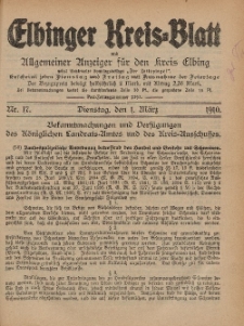 Kreis-Blatt des Königlich Preußischen Landraths-Amtes zu Elbing, Nr. 17 Dienstag 1 März 1910
