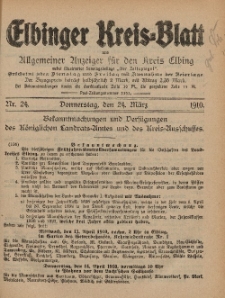 Kreis-Blatt des Königlich Preußischen Landraths-Amtes zu Elbing, Nr. 24 Donnerstag 24 März 1910