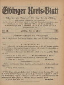 Kreis-Blatt des Königlich Preußischen Landraths-Amtes zu Elbing, Nr. 31 Freitag 15 April 1910