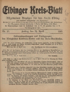 Kreis-Blatt des Königlich Preußischen Landraths-Amtes zu Elbing, Nr. 35 Freitag 29 April 1910