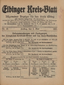 Kreis-Blatt des Königlich Preußischen Landraths-Amtes zu Elbing, Nr. 37 Freitag 6 Mai 1910
