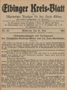 Kreis-Blatt des Königlich Preußischen Landraths-Amtes zu Elbing, Nr. 40 Mittwoch 18 Mai 1910