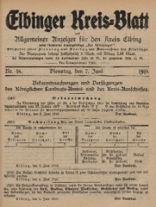Kreis-Blatt des Königlich Preußischen Landraths-Amtes zu Elbing, Nr. 46 Dienstag 7 Juni 1910