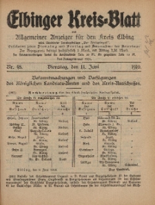 Kreis-Blatt des Königlich Preußischen Landraths-Amtes zu Elbing, Nr. 48 Dienstag 14 Juni 1910