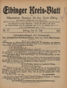 Kreis-Blatt des Königlich Preußischen Landraths-Amtes zu Elbing, Nr. 57 Freitag 15 Juli 1910