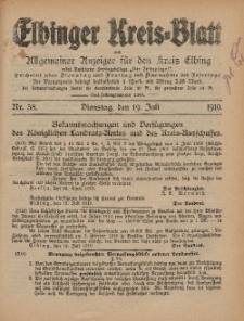 Kreis-Blatt des Königlich Preußischen Landraths-Amtes zu Elbing, Nr. 58 Dienstag 19 Juli 1910