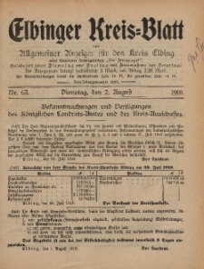 Kreis-Blatt des Königlich Preußischen Landraths-Amtes zu Elbing, Nr. 63 Dienstag 2 August 1910