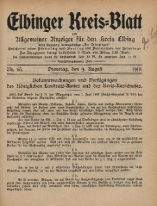 Kreis-Blatt des Königlich Preußischen Landraths-Amtes zu Elbing, Nr. 65 Dienstag 9 August 1910