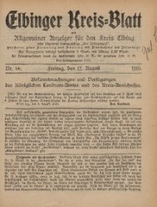 Kreis-Blatt des Königlich Preußischen Landraths-Amtes zu Elbing, Nr. 66 Freitag 12 August 1910