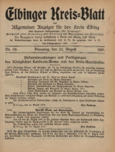 Kreis-Blatt des Königlich Preußischen Landraths-Amtes zu Elbing, Nr. 69 Dienstag 23 August 1910