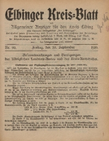Kreis-Blatt des Königlich Preußischen Landraths-Amtes zu Elbing, Nr. 80 Freitag 30 September 1910