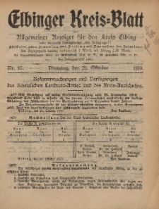 Kreis-Blatt des Königlich Preußischen Landraths-Amtes zu Elbing, Nr. 87 Dienstag 25 Oktober 1910