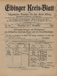 Kreis-Blatt des Königlich Preußischen Landraths-Amtes zu Elbing, Nr. 89 Dienstag 1 November 1910