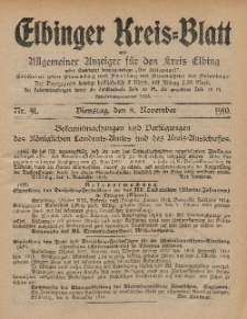 Kreis-Blatt des Königlich Preußischen Landraths-Amtes zu Elbing, Nr. 91 Dienstag 8 November 1910