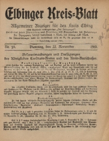 Kreis-Blatt des Königlich Preußischen Landraths-Amtes zu Elbing, Nr. 95 Dienstag 22 November 1910