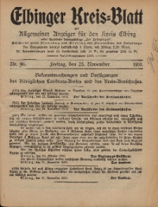 Kreis-Blatt des Königlich Preußischen Landraths-Amtes zu Elbing, Nr. 96 Freitag 25 November 1910