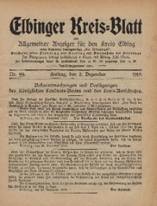 Kreis-Blatt des Königlich Preußischen Landraths-Amtes zu Elbing, Nr. 99 Freitag 2 Dezember 1910