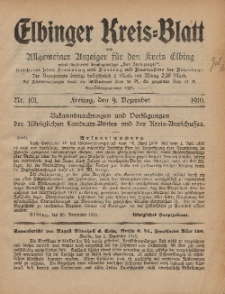 Kreis-Blatt des Königlich Preußischen Landraths-Amtes zu Elbing, Nr. 101 Freitag 9 Dezember 1910