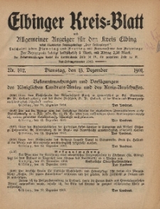 Kreis-Blatt des Königlich Preußischen Landraths-Amtes zu Elbing, Nr. 102 Dienstag 13 Dezember 1910