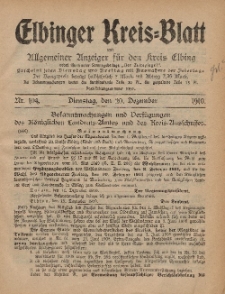 Kreis-Blatt des Königlich Preußischen Landraths-Amtes zu Elbing, Nr. 104 Dienstag 20 Dezember 1910