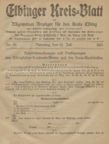 Kreis-Blatt des Königlich Preußischen Landraths-Amtes zu Elbing, Nr. 56 Dienstag 13 Juli 1915