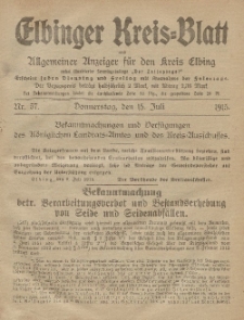 Kreis-Blatt des Königlich Preußischen Landraths-Amtes zu Elbing, Nr. 57 Donnerstag 15 Juli 1915