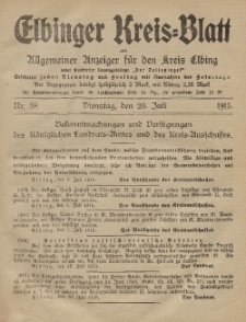 Kreis-Blatt des Königlich Preußischen Landraths-Amtes zu Elbing, Nr. 58 Dienstag 20 Juli 1915