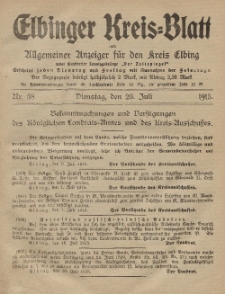 Kreis-Blatt des Königlich Preußischen Landraths-Amtes zu Elbing, Nr. 58 Dienstag 20 Juli 1915