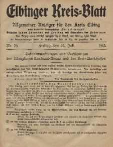 Kreis-Blatt des Königlich Preußischen Landraths-Amtes zu Elbing, Nr. 59 Freitag 23 Juli 1915