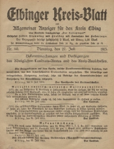 Kreis-Blatt des Königlich Preußischen Landraths-Amtes zu Elbing, Nr. 60 Dienstag 27 Juli 1915