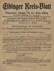 Kreis-Blatt des Königlich Preußischen Landraths-Amtes zu Elbing, Nr. 63 Freitag 6 August 1915