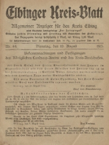 Kreis-Blatt des Königlich Preußischen Landraths-Amtes zu Elbing, Nr. 64 Dienstag 10 August 1915