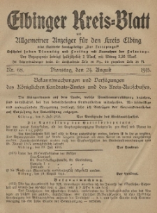 Kreis-Blatt des Königlich Preußischen Landraths-Amtes zu Elbing, Nr. 68 Dienstag 24 August 1915