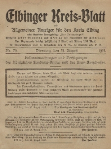 Kreis-Blatt des Königlich Preußischen Landraths-Amtes zu Elbing, Nr. 70 Dienstag 31 August 1915