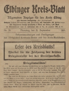 Kreis-Blatt des Königlich Preußischen Landraths-Amtes zu Elbing, Nr. 76 Dienstag 21 September 1915
