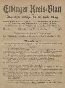 Kreis-Blatt des Königlich Preußischen Landraths-Amtes zu Elbing, Nr. 78 Dienstag 28 September 1915