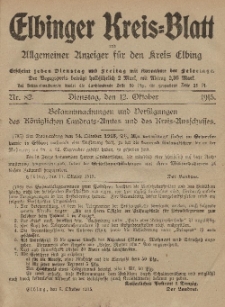 Kreis-Blatt des Königlich Preußischen Landraths-Amtes zu Elbing, Nr. 82 Dienstag 12 Oktober 1915