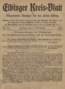 Kreis-Blatt des Königlich Preußischen Landraths-Amtes zu Elbing, Nr. 89 Freitag 5 November 1915