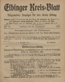 Kreis-Blatt des Königlich Preußischen Landraths-Amtes zu Elbing, Nr. 93 Freitag 19 November 1915