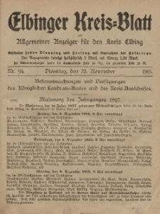 Kreis-Blatt des Königlich Preußischen Landraths-Amtes zu Elbing, Nr. 94 Dienstag 23 November 1915
