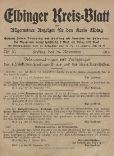 Kreis-Blatt des Königlich Preußischen Landraths-Amtes zu Elbing, Nr. 95 Freitag 26 November 1915