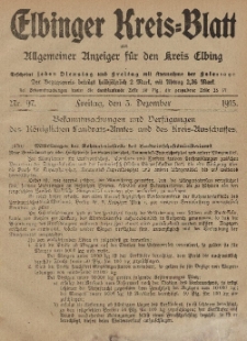 Kreis-Blatt des Königlich Preußischen Landraths-Amtes zu Elbing, Nr. 97 Freitag 3 Dezember 1915