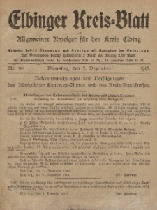 Kreis-Blatt des Königlich Preußischen Landraths-Amtes zu Elbing, Nr. 98 Dienstag 7 Dezember 1915
