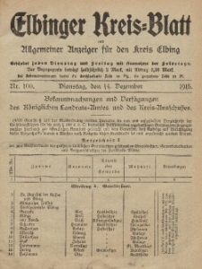 Kreis-Blatt des Königlich Preußischen Landraths-Amtes zu Elbing, Nr. 100 Dienstag 14 Dezember 1915