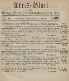 Kreis-Blatt des Königlich Preußischen Landraths-Amtes zu Elbing, Nr. 5 Sonnabend 2 Februar 1867